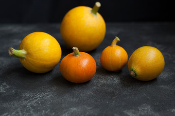 pumpkins. autumn harvest. orange and yellow pumpkins.