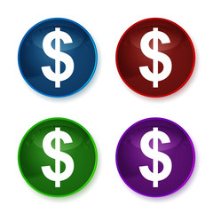 Fototapeta premium Dollar sign icon shiny round buttons set illustration