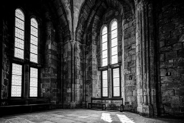 Architectural details of the interior of the abbey at Mt St Michel