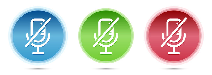 Mute microphone icon glass round buttons set illustration