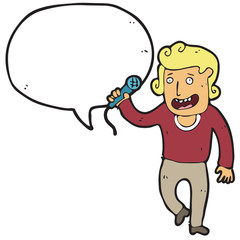Naklejka premium digitally drawn illustration emcee and speech bubbles design. hand drawing style