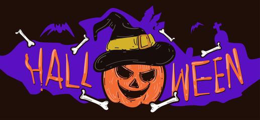 Fototapeta na wymiar Halloween Party and Sales Banner illustration. Halloween Illustration for website, print, poster, story, and landing page.