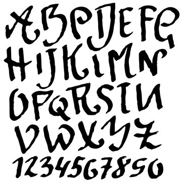 Hand drawn brush font. Modern brush lettering. Grunge style alphabet. Vector illustration.