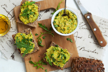 Pate. Hummus. Sandwiches and appetizers with pate. Vegetable paste. Bean paste. Tapas.