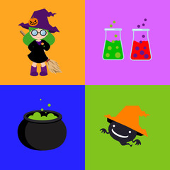 Cute Halloween, Little witch and little ghost pattern. Vector illustration