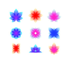 Decorative gradient buds. Vector. Flowers for logo and corporate identity. Lotuses, roses and other decorative plant elements. Fashionable style.