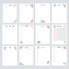 Set of planners and to-do lists with flowers for kids