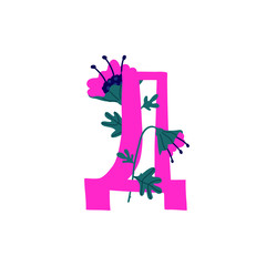 Letter of the Russian alphabet. Vector. Slavic Cyrillic font. Beautiful color letters in plants and flowers. Botany and floristry. Decorative logo.