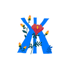 Letter of the Russian alphabet. Slavic Cyrillic font. Beautiful color letters in plants and flowers. Botany and floristry. Decorative logo.