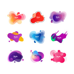 Neon multicolored abstract shapes set. Modern dynamic figures and lines on white background. Trendy minimal templates for presentations, banners, apps and web pages. Vector illustration