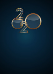 2020 Happy New Year celebrate card with holiday greetings, vector golden text, blue background
