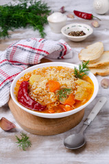 Thick vegetable soup with pasta