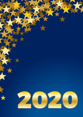 2020 Happy New Year celebrate vertical card with holiday greetings and golden stars