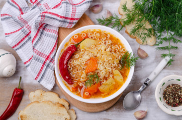 Thick vegetable soup with pasta