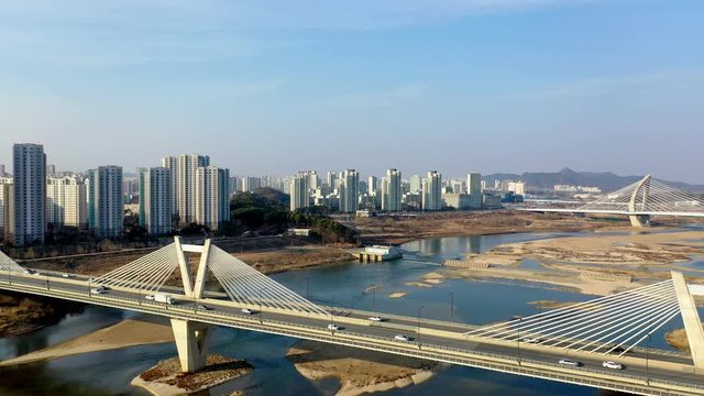 Haknarae Bridges Traffic in Sejong City Korea