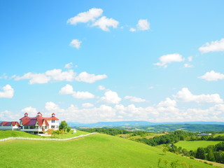 Obraz premium 北海道の絶景 羊と雲の丘