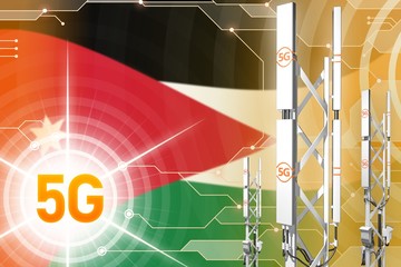 Jordan 5G industrial illustration, big cellular network mast or tower on hi-tech background with the flag - 3D Illustration