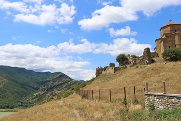 Fototapeta na wymiar Panoramic view of Caucasus hills, with the Unesco site 