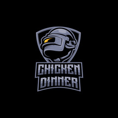 army helmet e sports logo gaming mascot, player unknown battlegrounds logo, winner winner chicken dinner with shield