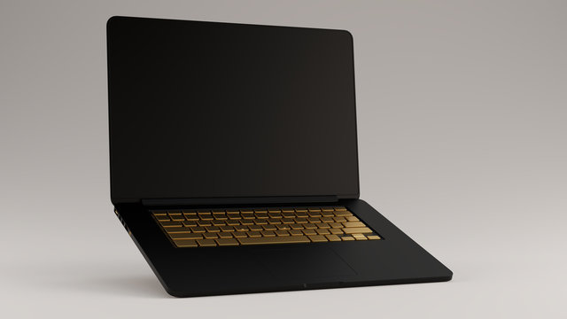Black with Gold Keys Laptop Raised Angle Right View 3d illustration 3d render