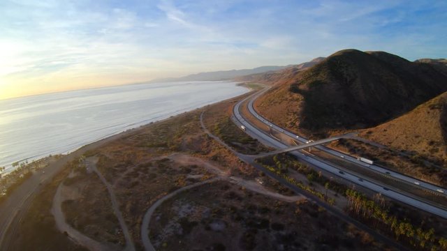 Faria Beach Park Pitas Point and Padre Juan Canyon Aerial View Flying Above Pacific Coast Highway - California USA