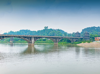 A view of the Weijiang Bridge in Leshan City, Sichuan Province, China