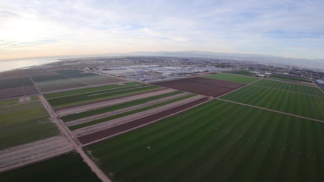 Geometric Pattern Farm Lands in Southern California Aerial Flyover