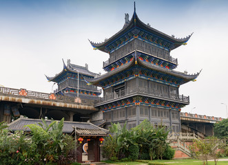 The attic at the bridge head of the Weijiang River Bridge in Leshan City, Sichuan Province, China