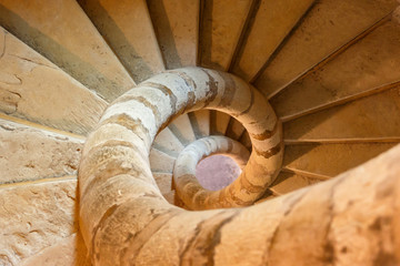MONTROTTIER / FRANCE - JULY 2015: Spiral Gothic staircase inside tower of Chateau de Montrottier, France