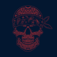Mexican sugar skull in bandana. Design element for poster, t shirt, card, banner.