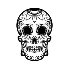 hand drawn mexican sugar skull isolated on white background. Design element for poster, card, banner, t shirt, emblem, sign.