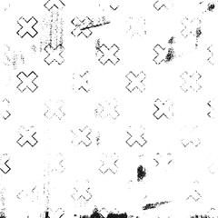 Grunge abstract pattern with cross element. Square black and white backdrop.