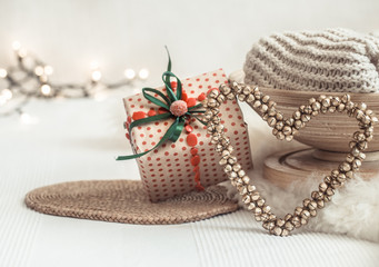 Christmas still life background with festive decor.