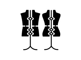 Male & female dressmaking adjustable mannequin with base stand. Sign of tailor dummy. Display body, torso. Professional dress form. Flat icon. Vector illustration