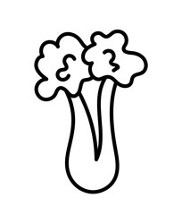 Black & white vector illustration of celery stalks with leaves. Line icon of fresh organic celery sticks. Isolated object