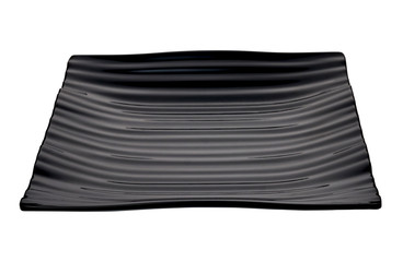 Square black plate,  Empty dark black ceramic plate with stripe pattern isolated on white background with clipping path, Side view  