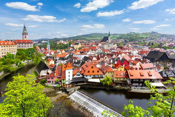 Naklejka na ściany i meble Cesky Krumlov cityscape with castle and old town, Czech Republic