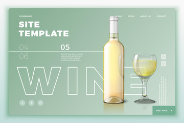 Vector site template with wine bottle and glass