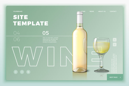 Vector site template with wine bottle and glass
