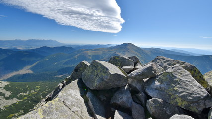 View from Mount Chopok in Sunny Day, High Tatras in the background, ski resort Jasna, Low Tatras National Park, Slovakia