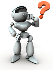 興味深く空を見つめる人工知能　3Dイラスト