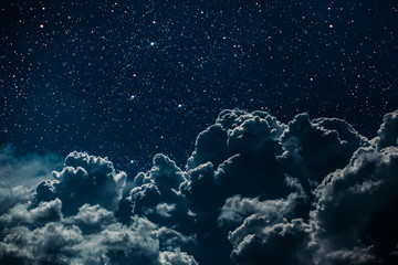 backgrounds night sky with stars and moon and clouds.