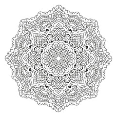 Mandala. Black and white decorative element. Picture for coloring. Round pattern.