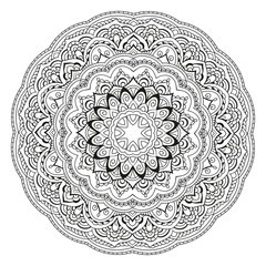 Mandala. Black and white decorative element. Picture for coloring. Round pattern.