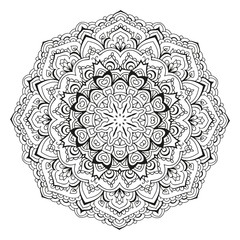 Mandala. Black and white decorative element. Picture for coloring. Round pattern.