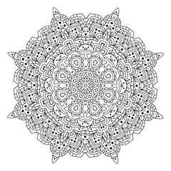 Mandala. Black and white decorative element. Picture for coloring. Round pattern.