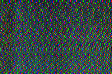 Distorted screen. Signal error. Green pink dot pixel pattern.