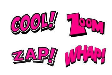 cool , zoom, zap,whap. comic style on white 