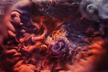 Smoke cloud background. Fantasy universe portal. Purple orange steam.