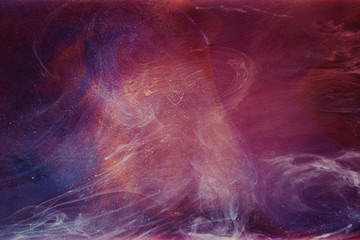Flowing fume background. Fantasy swirl. Purple blue glitter smoke.